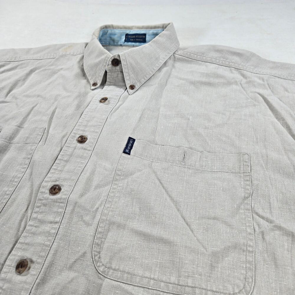 Vintage Chaps Ralph Lauren Linen Blend Tan Button Up Men's Size XL